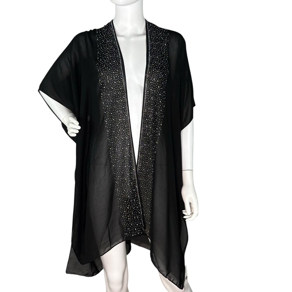 NWT Sheer Kimono Cover Up Embellished Womens Whimsigoth Witchy Gothic Black OS
